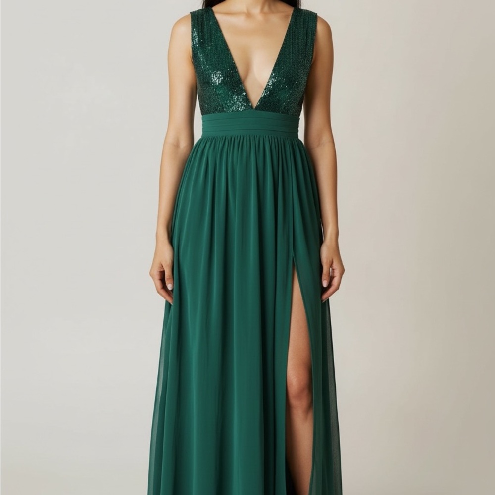 Love By Design Deep Emerald Green Sequin Maxi Dress